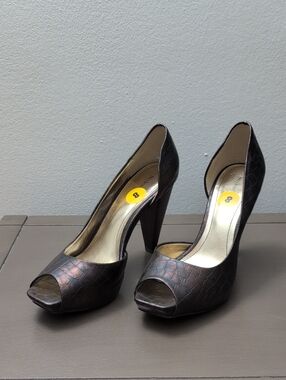 Style & Co. Dark Brown Croc-Embossed Peep-Toe Heels